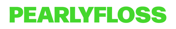 Green 'PEARLYFLOSS' logo on a white background