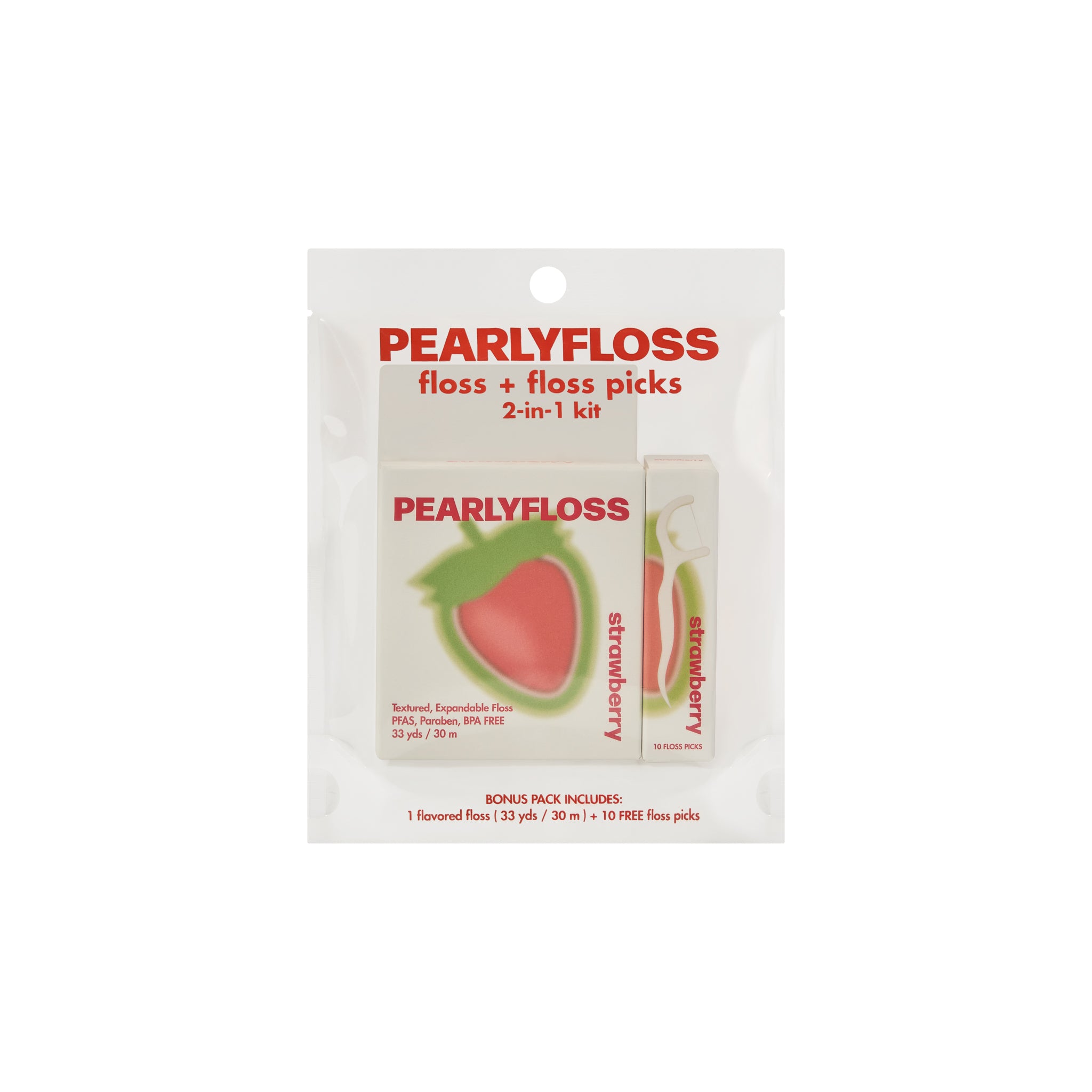 Pearlyfloss Strawberry Floss & Pick Kit